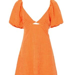 Louna Orange Gingham Mini Dress Womens Size Small Tie Back RTR 15767902